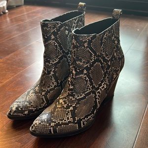 Snake print heeled booties